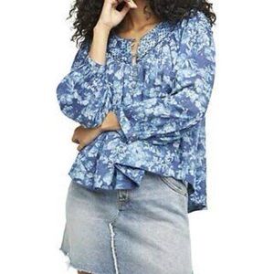 Free People Cool Meadow Floral Blue Top (M)